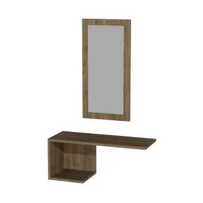 Ramus Dresuar Console Table with Shelving and Mirror - Walnut