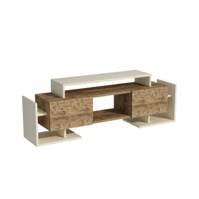 Metafor TV Stand, Media Center with Cabinets, Shelves - Beige & Atlantic Pine