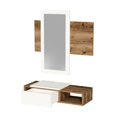 Tina Dresuar with Drawer and Mirror - White & Light Walnut