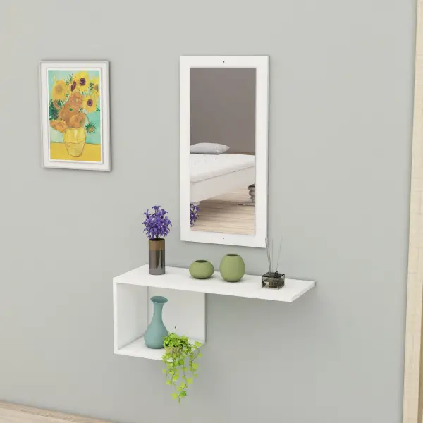 Ramus Dresuar Console Table with Shelving and Mirror - White