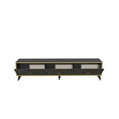 Romens TV Stand and Media Console with Cabinets - Anthracite & Marble Gold