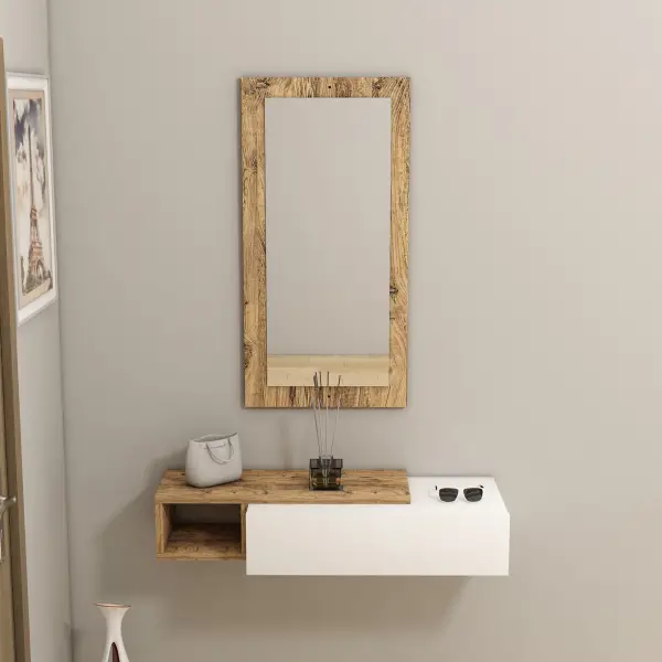 Maria Dresuar with Drawer, Mirror - Atlantic Pine & White