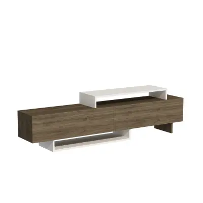 Ivano TV Stand and Media Console with Cabinets and Shelves - White & Walnut