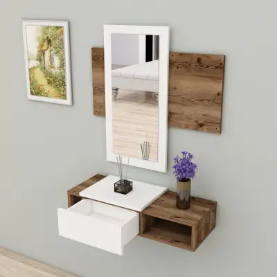 Tina Dresuar with Drawer and Mirror - White & Light Walnut