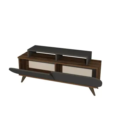 Lecody TV Stand with Cabinets, Shelves - Anthracite & Light Walnut