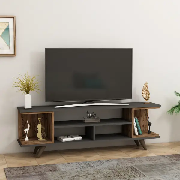 Whalen TV Stand with Open Shelves - Anthracite & Light Walnut