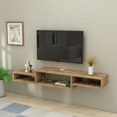 Loretta Floating TV Stand with Shelves - Atlantic Pine