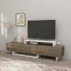 Ivano TV Stand and Media Console with Cabinets and Shelves - White & Walnut