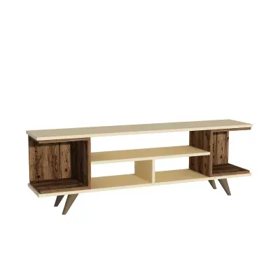 Whalen TV Stand with Open Shelves - Light Walnut & Beige