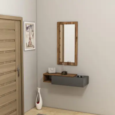 Maria Dresuar with Drawer, Mirror - Light Walnut & Anthracite