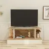 Dustin TV Stand with Shelves - Beige & Atlantic Pine