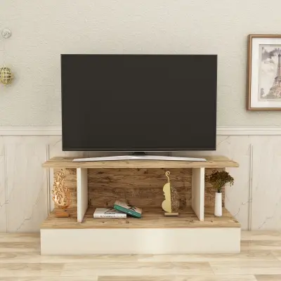 Dustin TV Stand with Shelves - Beige & Atlantic Pine