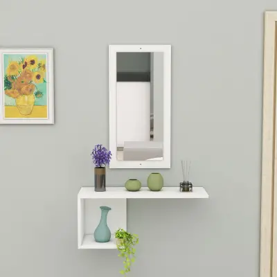 Ramus Dresuar Console Table with Shelving and Mirror - White