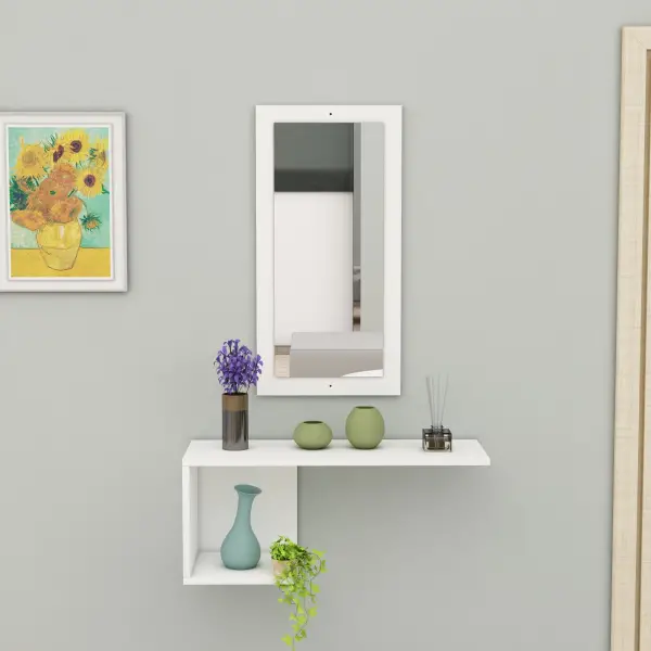 Ramus Dresuar Console Table with Shelving and Mirror - White