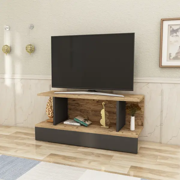Dustin TV Stand with Shelves - Atlantic Pine & Anthracite