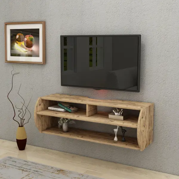 Berter Floating TV Stand with Shelves - Atlantic Pine