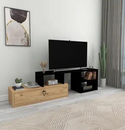 Mercury Adjustable TV Stand with Shelves - Atlantic Pine & Black