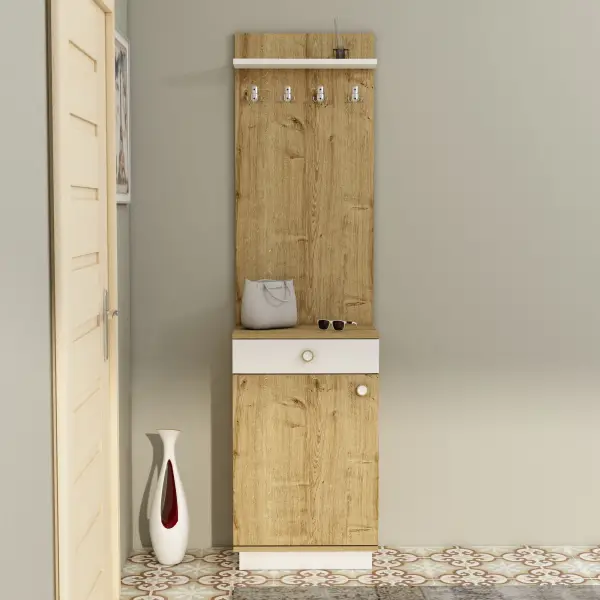 Summer Hallway Coat Rack with Cabinet - White & Sapphire Oak