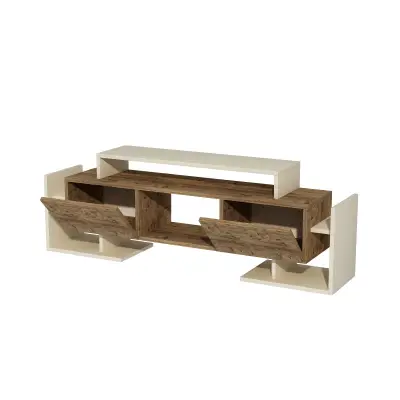 Metafor TV Stand, Media Center with Cabinets, Shelves - Beige & Atlantic Pine