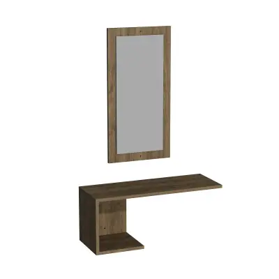 Ramus Dresuar Console Table with Shelving and Mirror - Walnut