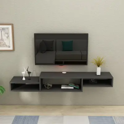 Loretta Floating TV Stand with Shelves - Anthracite