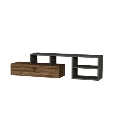 Mercury Adjustable TV Stand with Shelves - Light Walnut & Anthracite