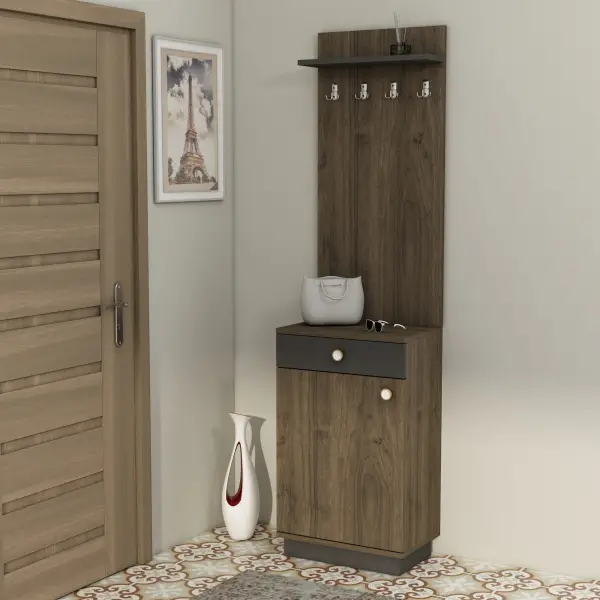 Summer Hallway Coat Rack with Cabinet - Walnut & Anthracite