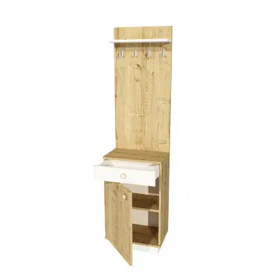 Summer Hallway Coat Rack with Cabinet - White & Sapphire Oak