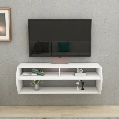 Berter Floating TV Stand with Shelves - White