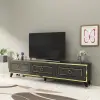 Romens TV Stand and Media Console with Cabinets - Anthracite & Marble Gold