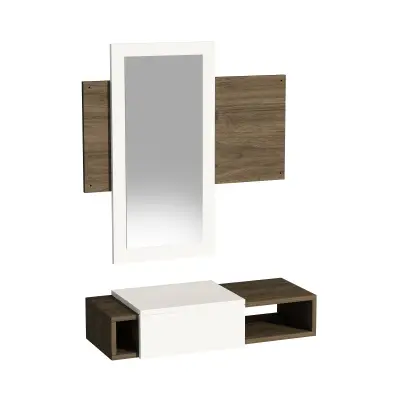 Tina Dresuar with Drawer and Mirror - White & Walnut