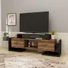 Metafor TV Stand, Media Center with Cabinets, Shelves - Black & Light Walnut