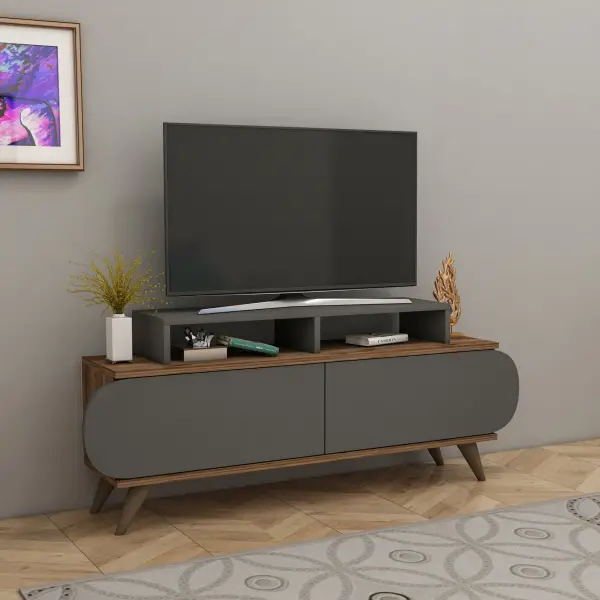 Lecody TV Stand with Cabinets, Shelves - Anthracite & Light Walnut