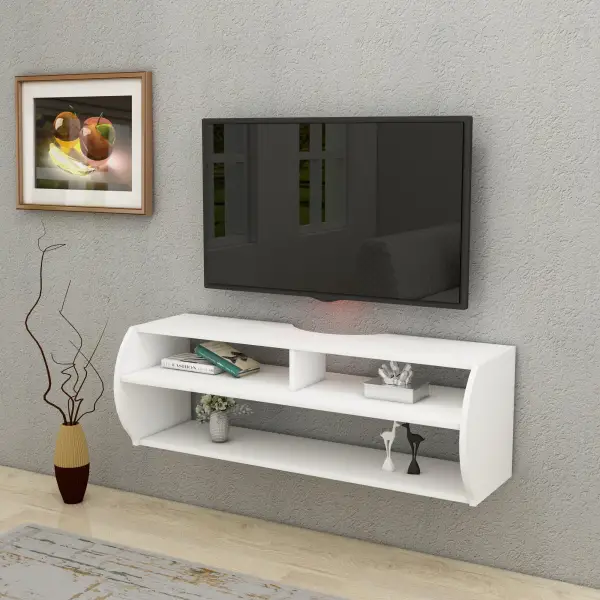 Berter Floating TV Stand with Shelves - White