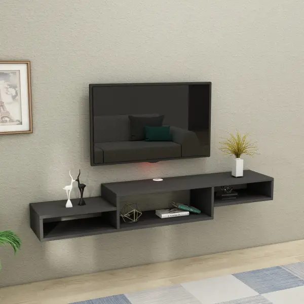 Loretta Floating TV Stand with Shelves - Anthracite