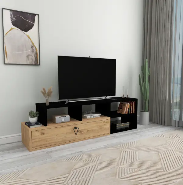 Mercury Adjustable TV Stand with Shelves - Atlantic Pine & Black
