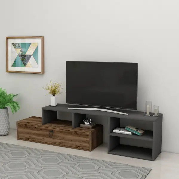 Mercury Adjustable TV Stand with Shelves - Light Walnut & Anthracite