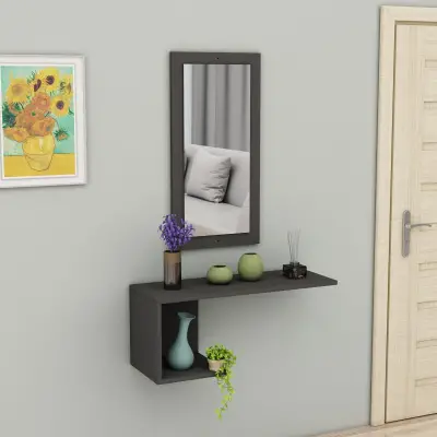 Ramus Dresuar Console Table with Shelving and Mirror - Anthracite