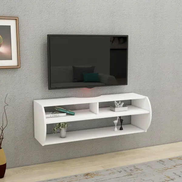 Berter Floating TV Stand with Shelves - White