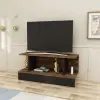 Dustin TV Stand with Shelves - Light Walnut & Black