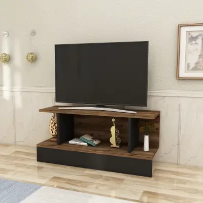 Dustin TV Stand with Shelves - Light Walnut & Black