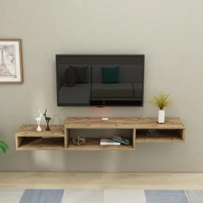 Loretta Floating TV Stand with Shelves - Atlantic Pine