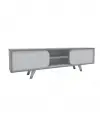 Minola TV Stand with Cabinet and Shelves - White & Nickel Band