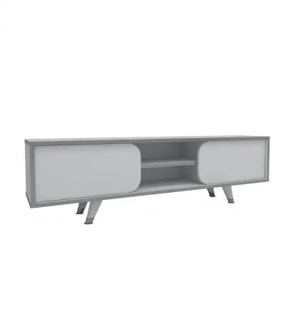 Minola TV Stand with Cabinet and Shelves - White & Nickel Band