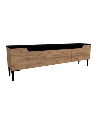 Amiray TV Stand with Cabinets - Altantic Pine & Black