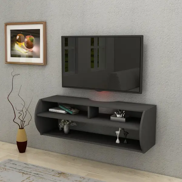 Berter Floating TV Stand with Shelves - Anthracite