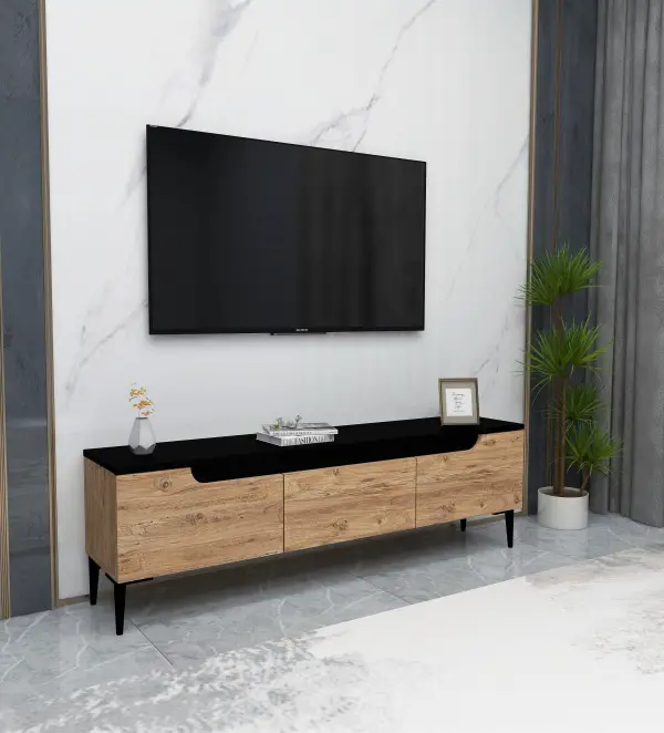 Amiray TV Stand with Cabinets - Altantic Pine & Black