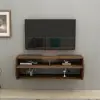 Berter Floating TV Stand with Shelves - Light Walnut