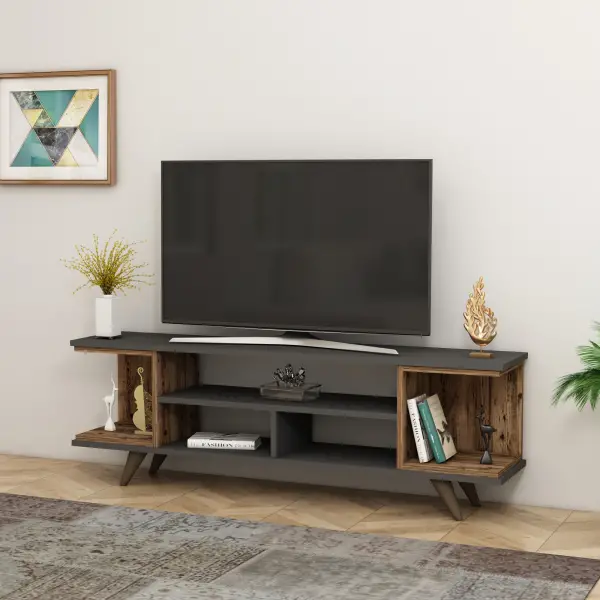 Whalen TV Stand with Open Shelves - Anthracite & Light Walnut