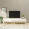 Romens TV Stand and Media Console with Cabinets - White & Gold